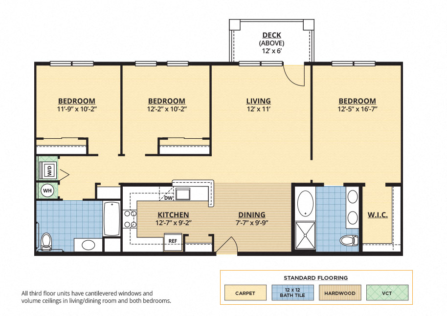 Floor plan for 3 beds, 2 baths, 1450 sqft